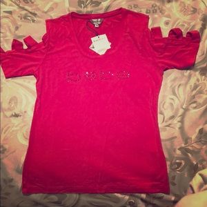 Bebe logo shoulder crop top